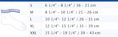 Size chart showing measurements for Actimove Arthritis Care Ankle Support
Size chart showing measurements for Actimove Arthritis Care Ankle Support